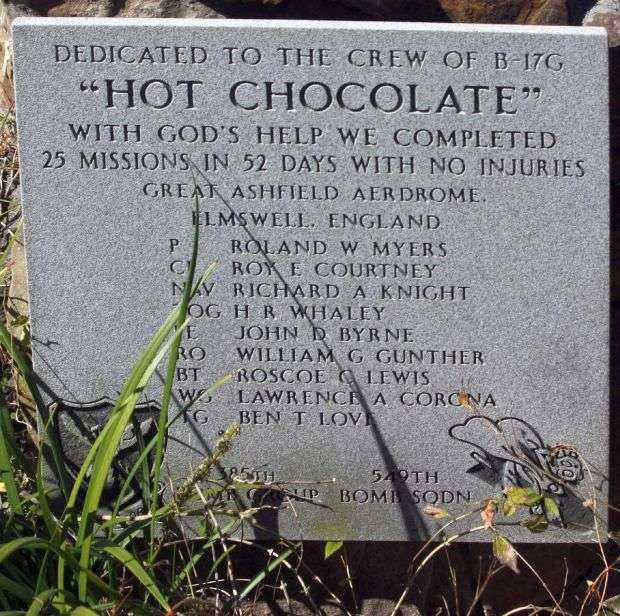 “HOT CHOCOLATE” B-17 WAR MEMORIAL PLAQUE