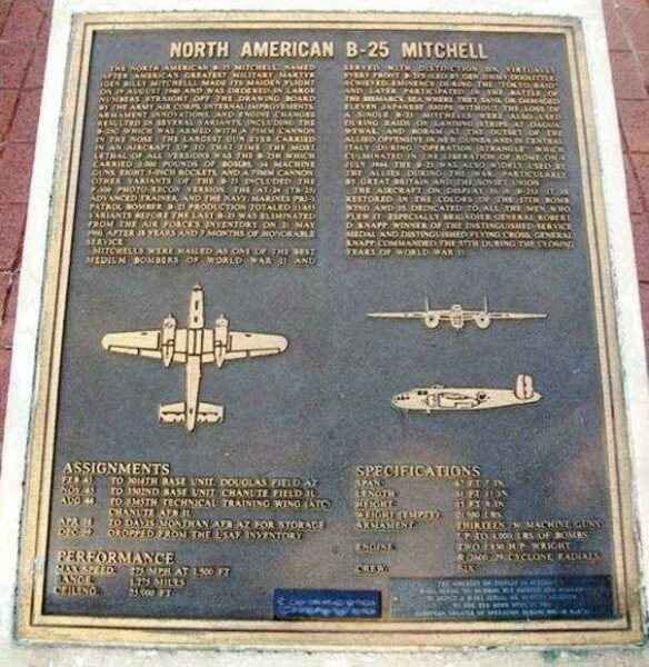 NORTH AMERICAN B-25 MITCHELL WAR MEMORIAL AIRPLANE PLAQUE