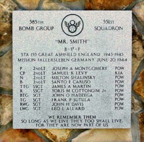 “MR. SMITH” B-17 WAR MEMORIAL PLAQUE