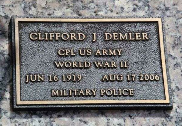CLIFFORD J DEMLER MEMORIAL CEMETERY STONE