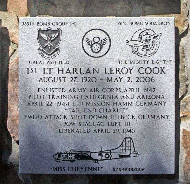 1ST LT. HARLAN LEROY COOK WAR MEMORIAL PLAQUE