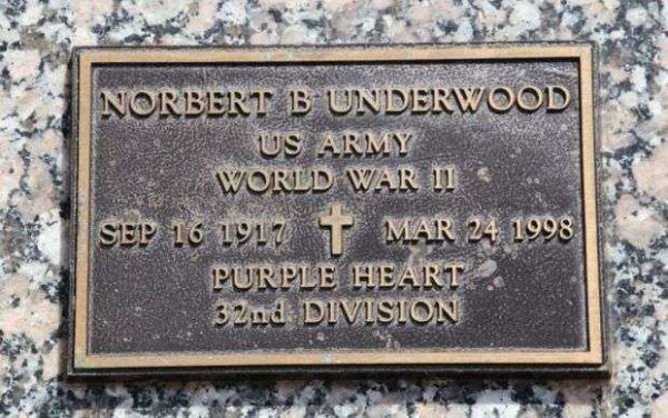 NORBERT B UNDERWOOD MEMORIAL CEMETERY STONE