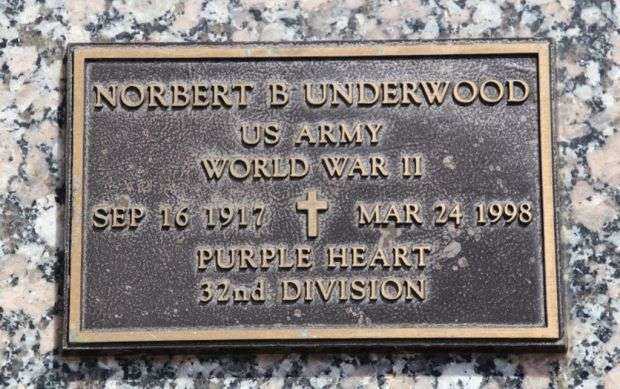 NORBERT B UNDERWOOD MEMORIAL CEMETERY STONE