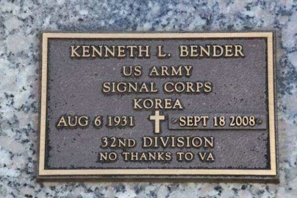 KENNETH L BENDER MEMORIAL CEMETERY STONE