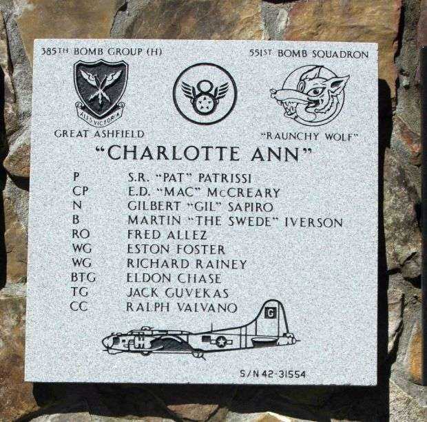 “CHARLOTTE ANN” B-17 WAR MEMORIAL PLAQUE