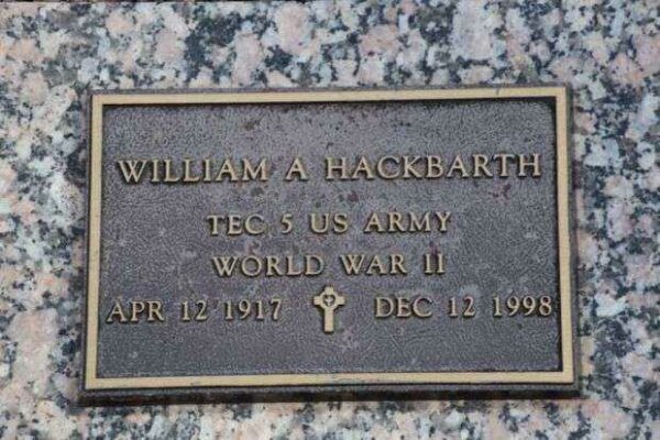 WILLIAM A HACKBARTH MEMORIAL CEMETERY STONE