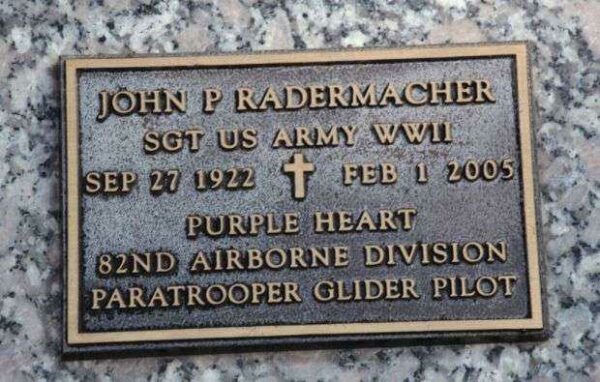JOHN P RADERMACHER MEMORIAL CEMETERY STONE