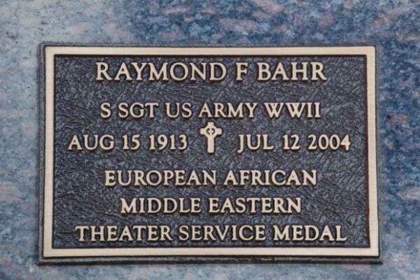 RAYMOND F BAHR MEMORIAL CEMETERY STONE