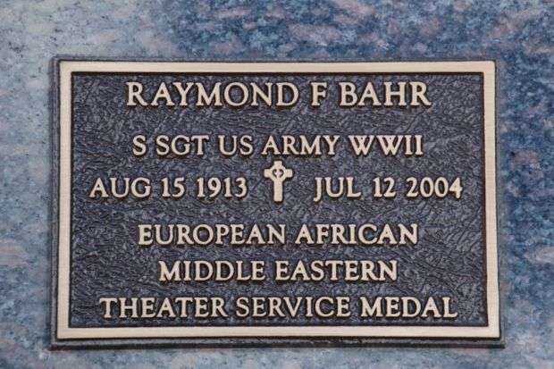 RAYMOND F BAHR MEMORIAL CEMETERY STONE