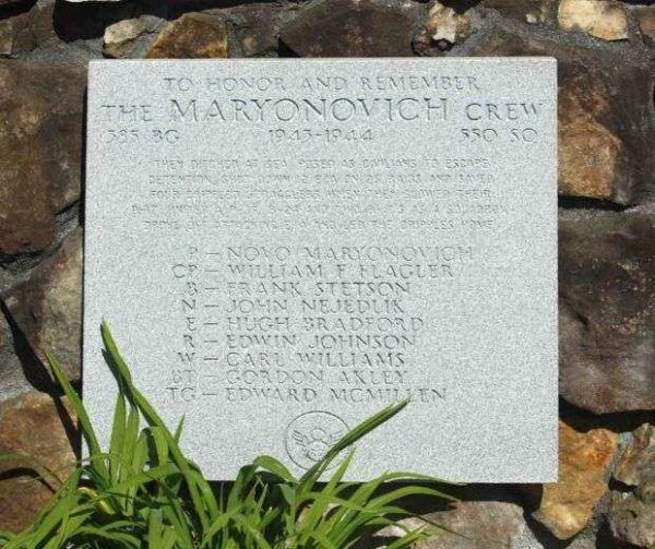 “THE MARYONOVICH CREW” B-17 WAR MEMORIAL PLAQUE