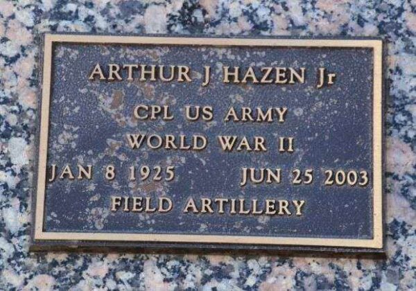 ARTHUR J HAZEN JR MEMORIAL CEMETERY STONE