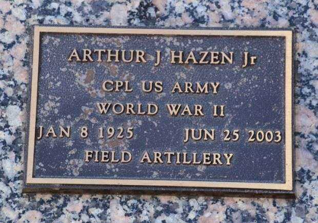 ARTHUR J HAZEN JR MEMORIAL CEMETERY STONE