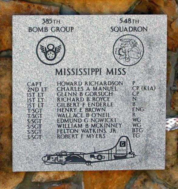 “MISSISSIPPI MISS” B-17 WAR MEMORIAL PLAQUE