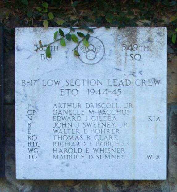 B-17 LOW SECTION LEAD CREW WAR MEMORIAL PLAQUE