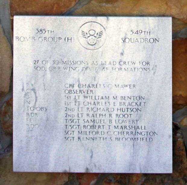 385TH B GROUP AND 549TH SQUADRON WAR MEMORIAL PLAQUE