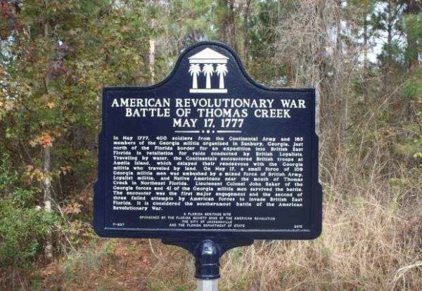 AMERICAN REVOLUTIONARY WAR BATTLE OF THOMAS CREEK MEMORIAL MARKER