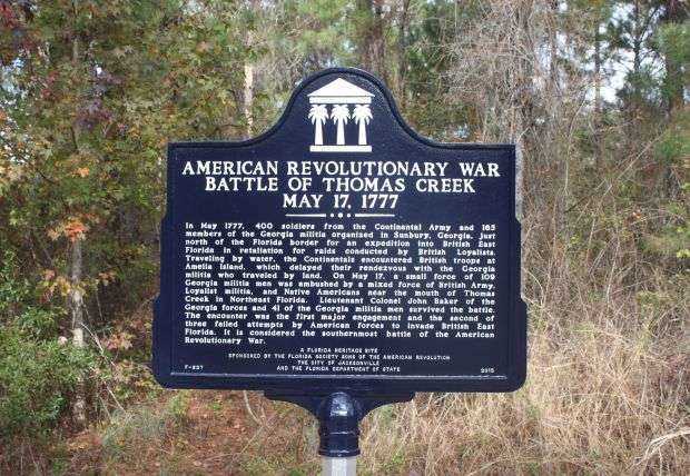 AMERICAN REVOLUTIONARY WAR BATTLE OF THOMAS CREEK MEMORIAL MARKER