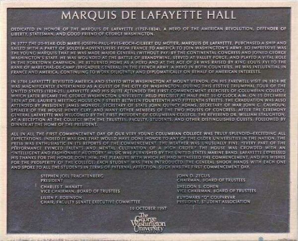 MARQUIS DE LAFAYETTE HALL MEMORIAL PLAQUE A