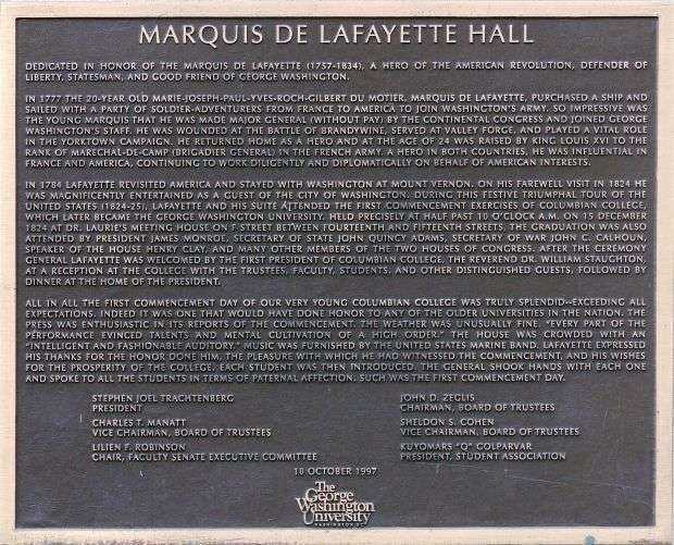 MARQUIS DE LAFAYETTE HALL MEMORIAL PLAQUE A
