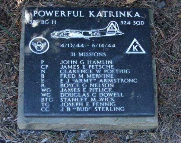 “POWERFUL KATRINKA” B-17 WAR MEMORIAL PLAQUE