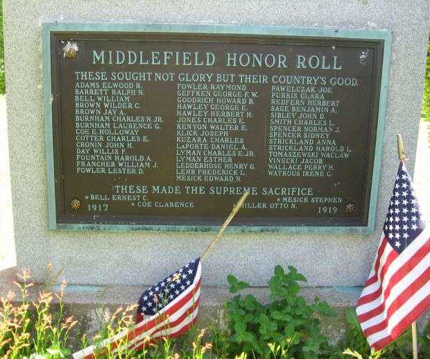 MIDDLEFIELD HONOR ROLL MEMORIAL