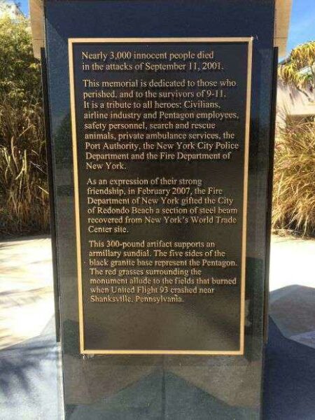REDONDO BEACH 9-11 MEMORIAL PLAQUE A