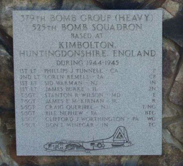 379TH BOMB GROUP AT KIMBOLTON WAR MEMORIAL PLAQUE
