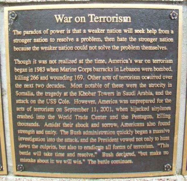 WAR ON TERRORISM WAR MEMORIAL PLAQUE