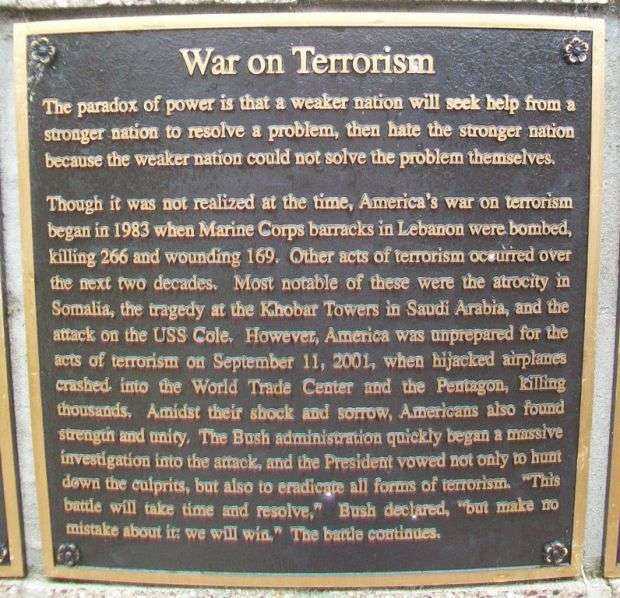 WAR ON TERRORISM WAR MEMORIAL PLAQUE