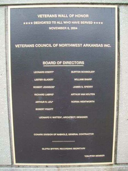 VETERANS WALL OF HONOR MEMORIAL DEDICATION PLAQUE