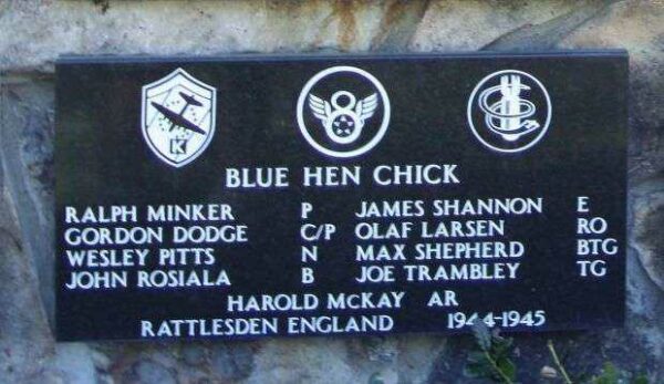 “BLUE HEN CHICK” B-17 WAR MEMORIAL PLAQUE