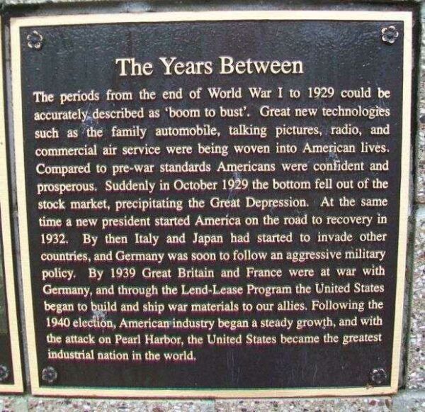 THE YEARS BETWEEN MEMORIAL PLAQUE