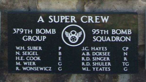 “A SUPER CREW” B-17 WAR MEMORIAL PLAQUE