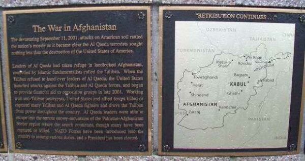 THE WAR IN AFGHANISTAN MEMORIAL PLAQUES A & B