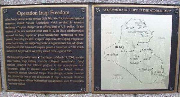 OPERATION IRAQI FREEDOM WAR MEMORIAL PLAQUES A & B