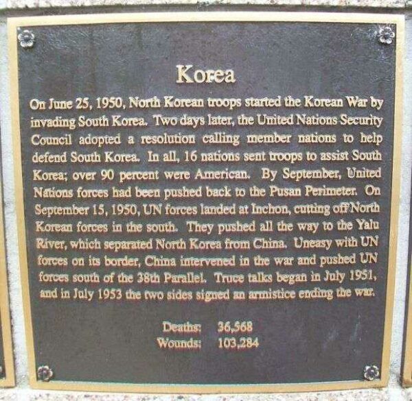 KOREA WAR MEMORIAL PLAQUE