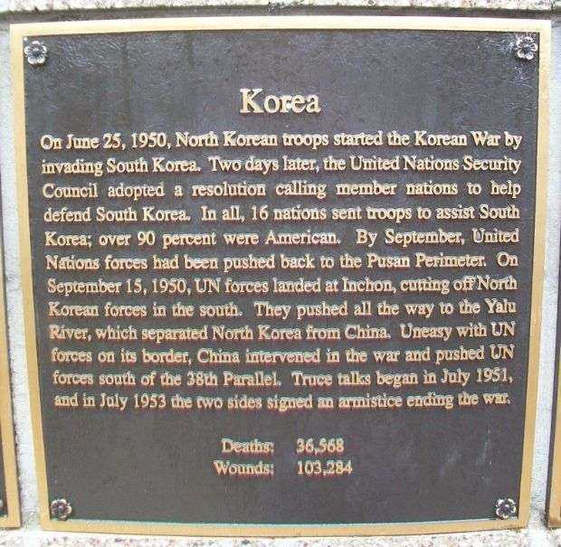 KOREA WAR MEMORIAL PLAQUE