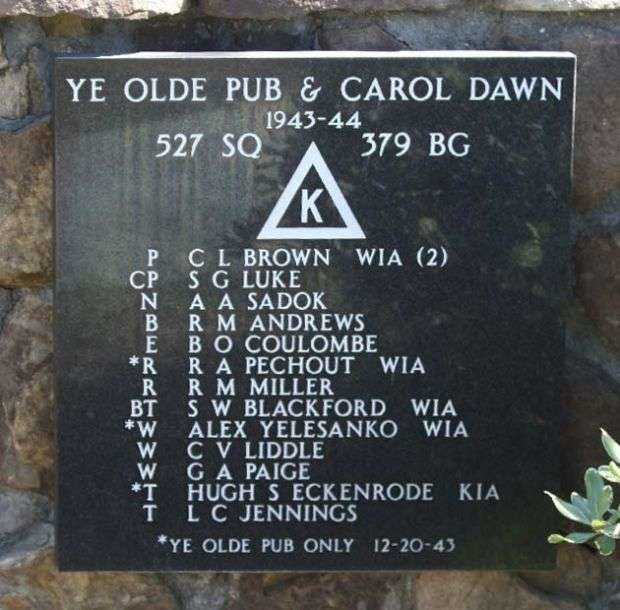 “YE OLDE PUB” AND “CAROL DAWN” B-17 WAR MEMORIAL PLAQUE