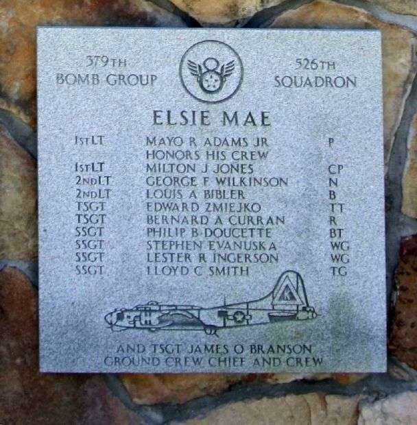 “ELSIE MAE” B-17 WAR MEMORIAL PLAQUE