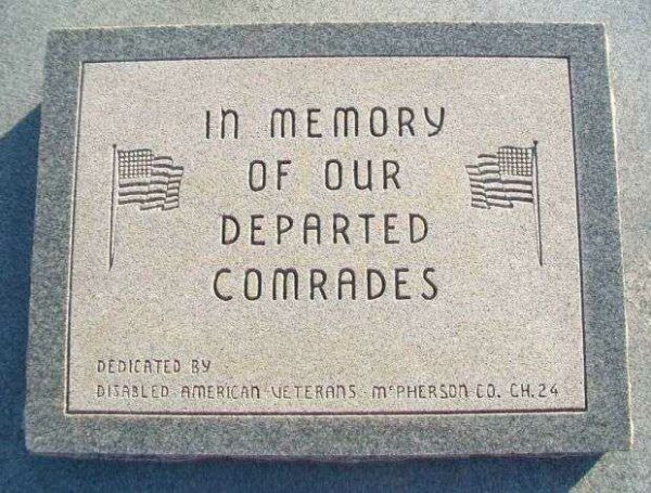 MCPHERSON DEPARTED COMRADES MEMORIAL FLAGPOLE TABLET