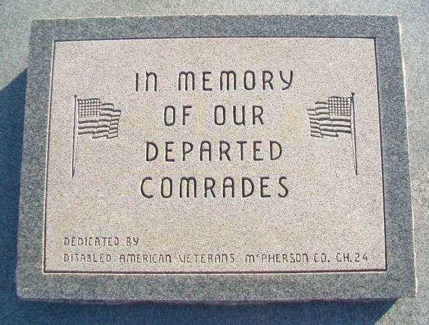 MCPHERSON DEPARTED COMRADES MEMORIAL FLAGPOLE TABLET