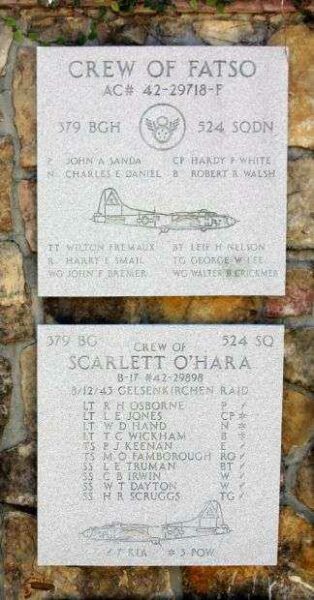 “FATSO” AND “SCARLETT O’HARA” B-17 WAR MEMORIAL PLAQUE