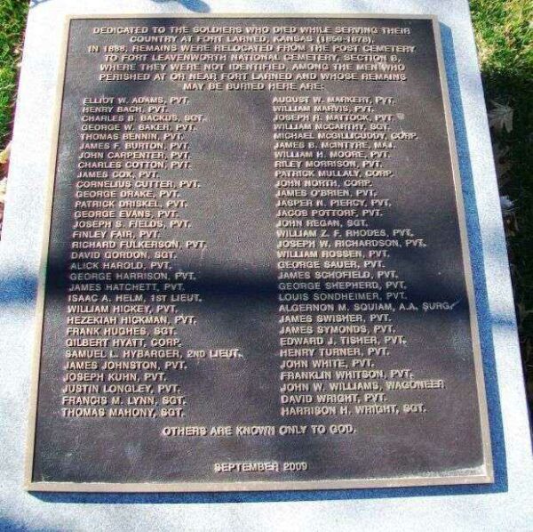 SOLDIERS WHO DIED AT FORT LARNED MEMORIAL PLAQUE