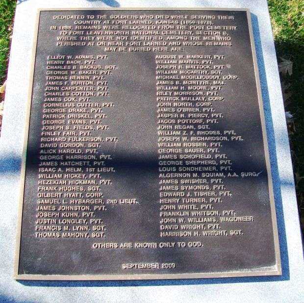 SOLDIERS WHO DIED AT FORT LARNED MEMORIAL PLAQUE