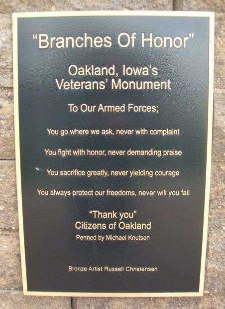 OAKLAND, IOWA’S VETERANS’ MONUMENT PLAQUE