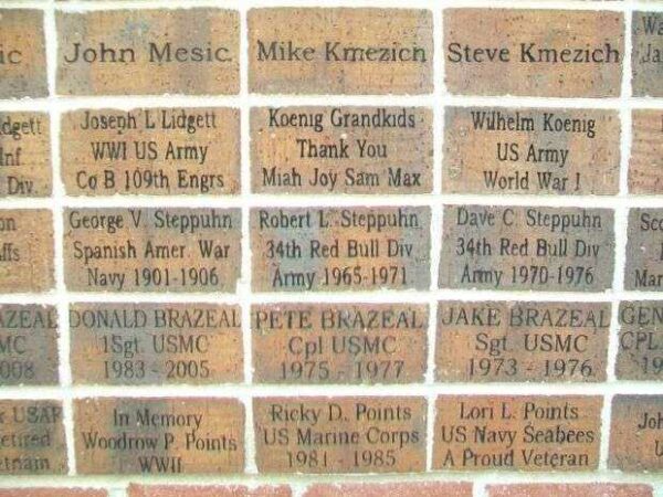 COUNCIL BLUFFS VETERANS MEMORIAL BRICKS A