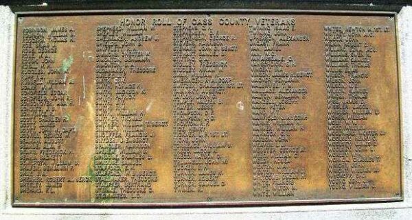 CASS COUNTY SOLDIERS’ MEMORIAL PLAQUE D
