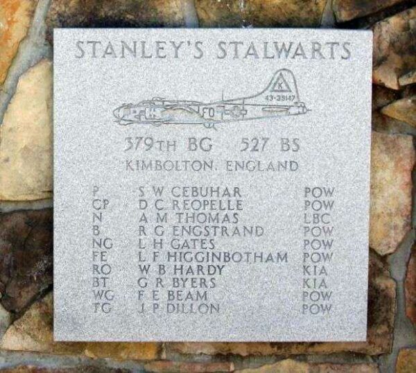 “STANLEY’S STALWARTS” B-17 WAR MEMORIAL PLAQUE