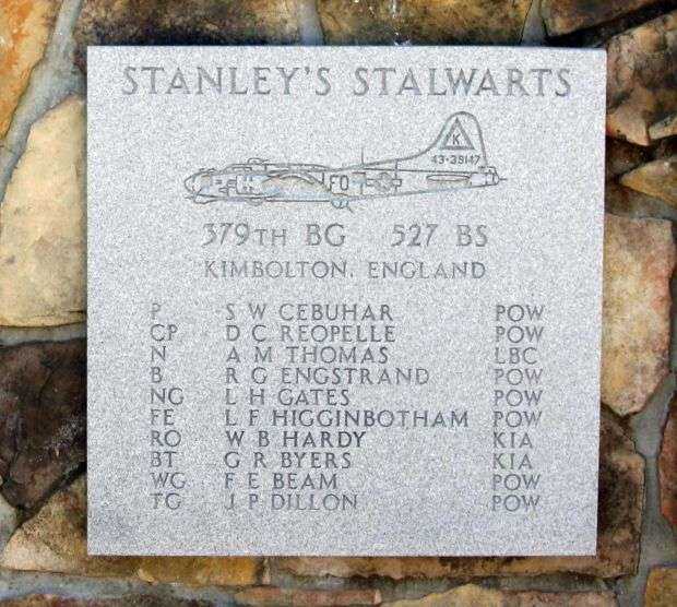 “STANLEY’S STALWARTS” B-17 WAR MEMORIAL PLAQUE