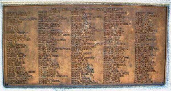 CASS COUNTUY SOLDIERS’ MEMORIAL PLAQUE B
